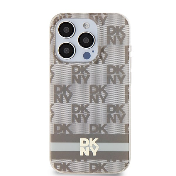 DKNY IML Checkered Mono Pattern & Printed Stripes MagSafe-etui til iPhone 14 Pro Max - beige