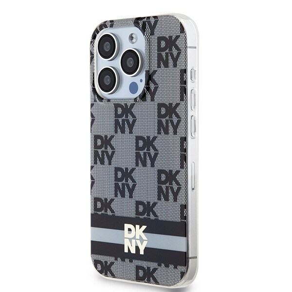 DKNY IML Checkered Mono Pattern & Printed Stripes MagSafe-etui til iPhone 14 Pro Max - Sort