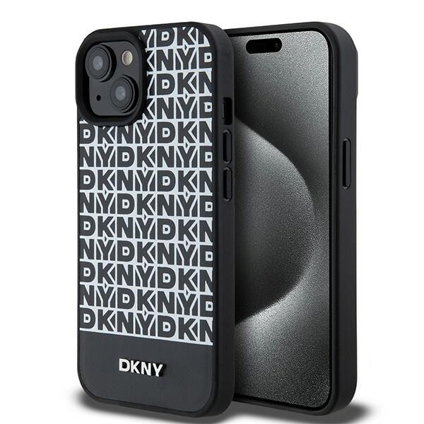 DKNY läderfodral med tryckt mönster och metallogo MagSafe-fodral för iPhone 15/14/13 - Svart