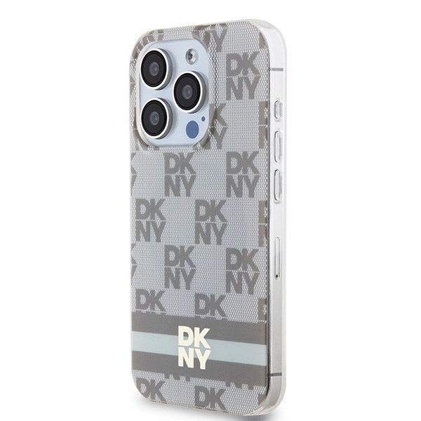 DKNY IML Checkered Mono Pattern & Printed Stripes MagSafe-etui til iPhone 15 Pro Max - beige