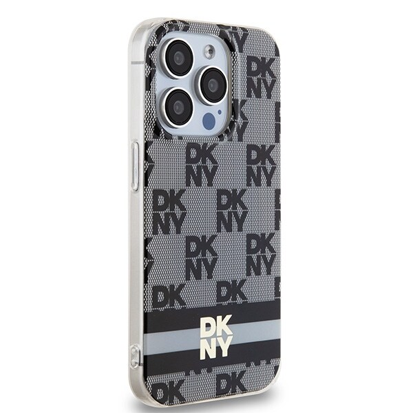 DKNY IML Checkered Mono Pattern & Printed Stripes MagSafe-etui til iPhone 15 Pro Max - Sort