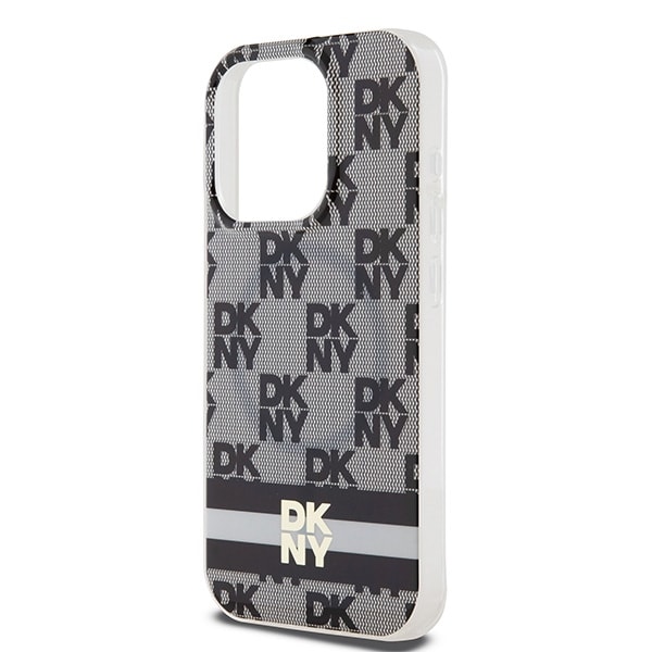 DKNY IML Checkered Mono Pattern & Printed Stripes MagSafe-etui til iPhone 15 Pro Max - Sort