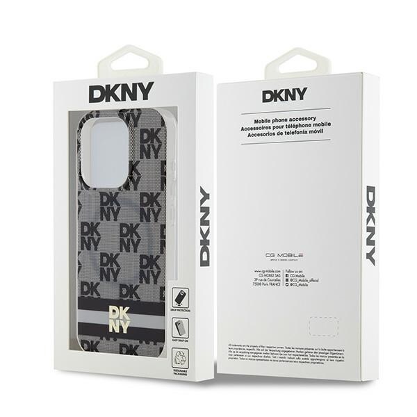 DKNY IML Checkered Mono Pattern & Printed Stripes MagSafe-etui til iPhone 15 Pro Max - Sort