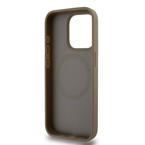 DKNY MagSafe-etui med lædermønster og metallogo til iPhone 15 Pro Max - Brun