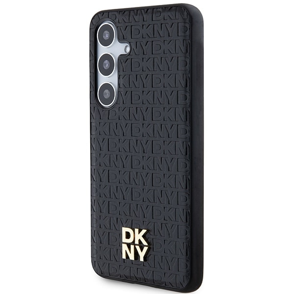 DKNY MagSafe-etui med lædermønster og metallogo til Samsung Galaxy S24+ - sort