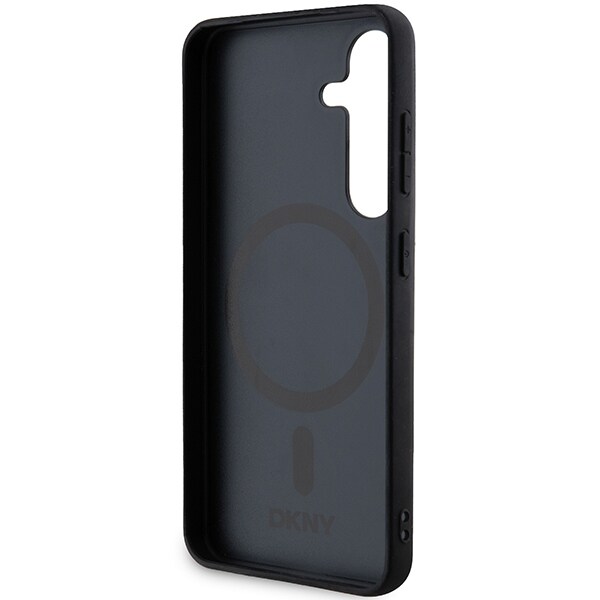 DKNY MagSafe-etui med lædermønster og metallogo til Samsung Galaxy S24+ - sort