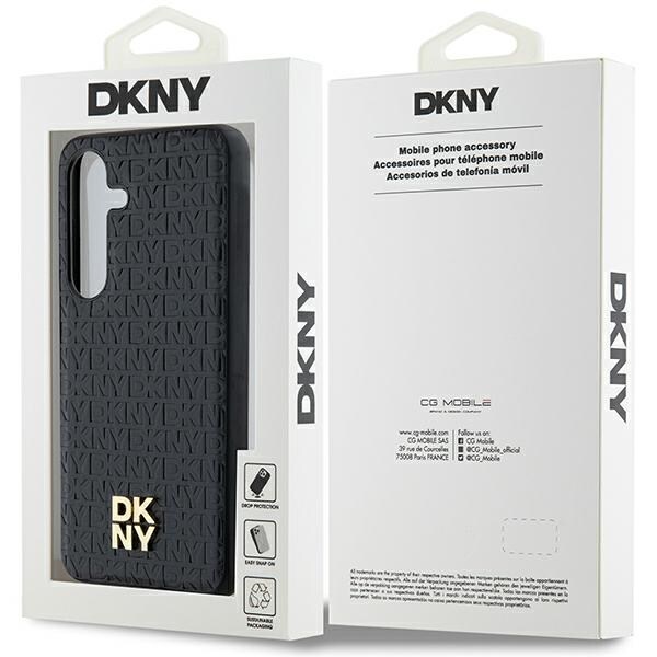 DKNY MagSafe-etui med lædermønster og metallogo til Samsung Galaxy S24+ - sort