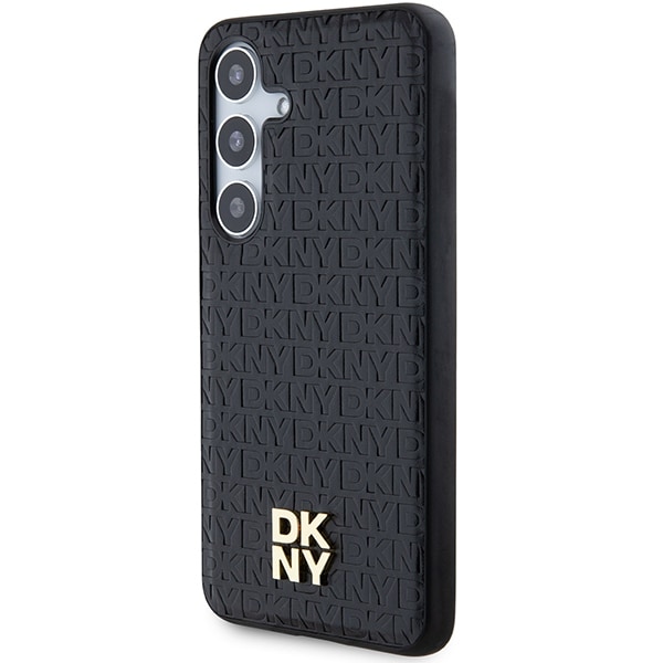 DKNY MagSafe-fodral med lädermönster och metallogo för Samsung Galaxy S24 - svart