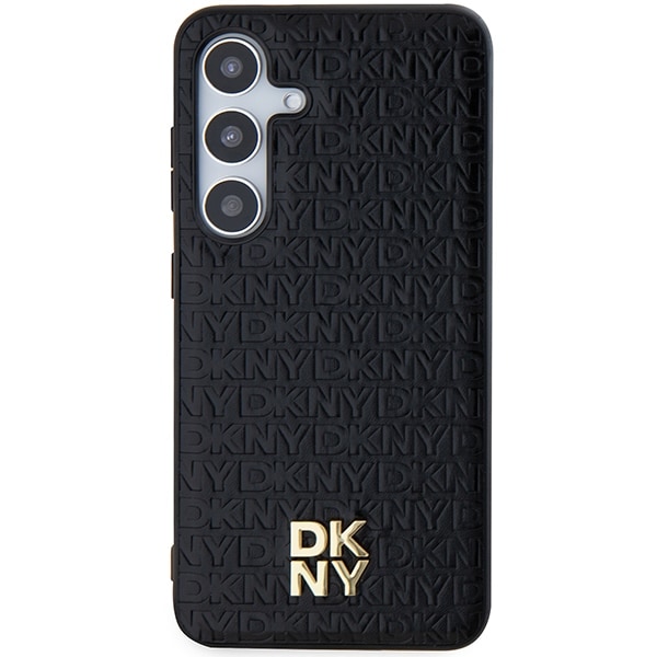 DKNY MagSafe-fodral med lädermönster och metallogo för Samsung Galaxy S24 - svart