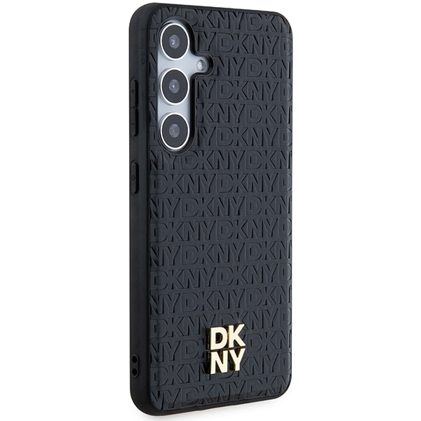 DKNY MagSafe-fodral med lädermönster och metallogo för Samsung Galaxy S24 - svart