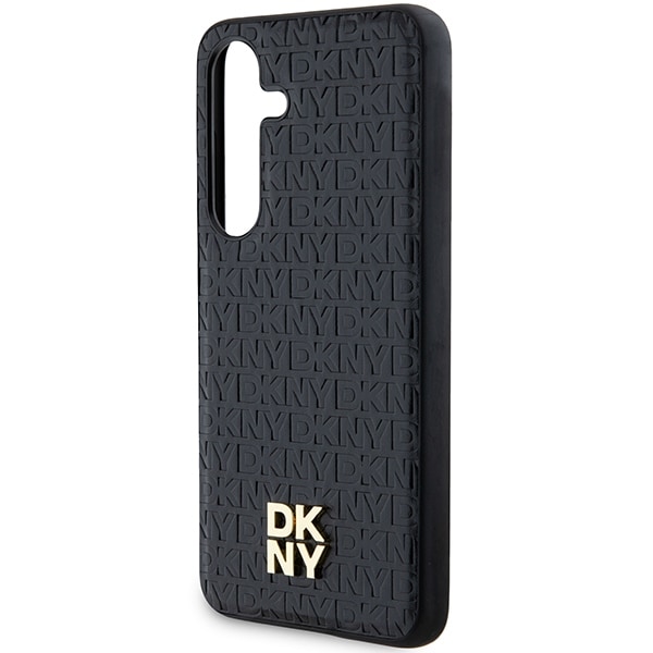 DKNY MagSafe-fodral med lädermönster och metallogo för Samsung Galaxy S24 - svart