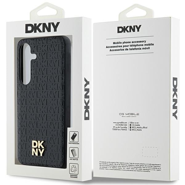 DKNY MagSafe-fodral med lädermönster och metallogo för Samsung Galaxy S24 - svart