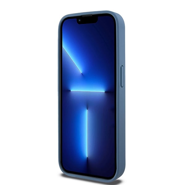 DKNY Læder Monogram Mønster Metal Logo MagSafe Etui til iPhone 15 Pro - Blå