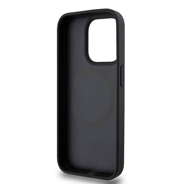 DKNY Læder Monogram Mønster Metal Logo MagSafe Etui til iPhone 15 Pro - Sort