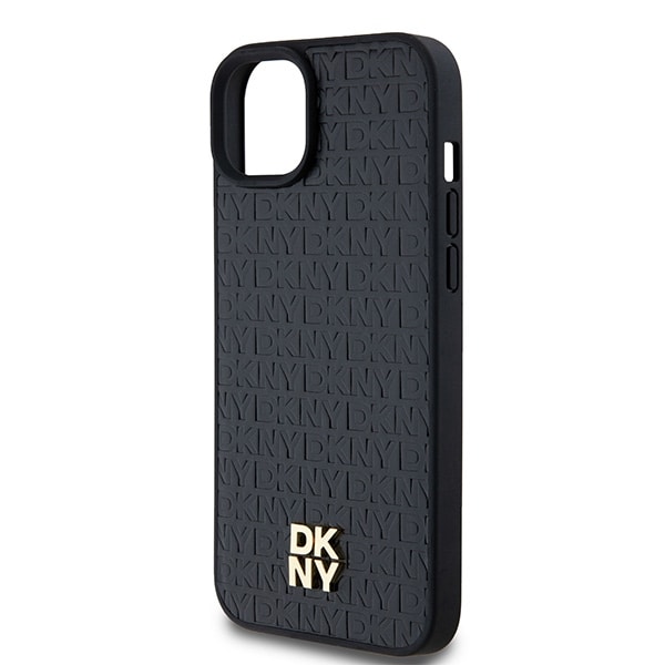DKNY Læder Monogram Mønster Metal Logo MagSafe Etui til iPhone 15 Plus / 14 Plus - Sort
