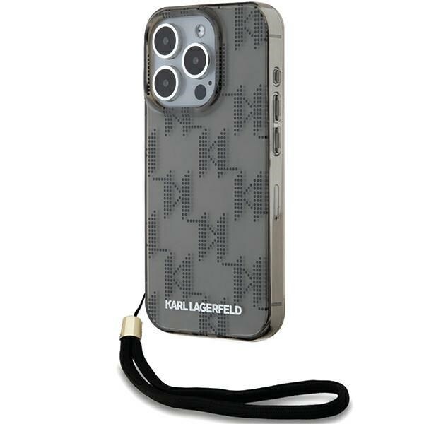 Karl Lagerfeld IML Mono KL Pattern & Cord fodral för iPhone 15 Pro Max - svart