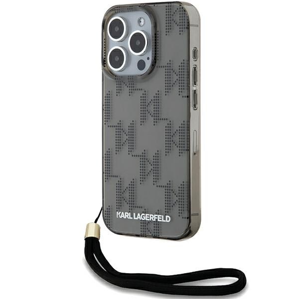 Karl Lagerfeld IML Mono KL Pattern & Cord fodral för iPhone 15 Pro - svart