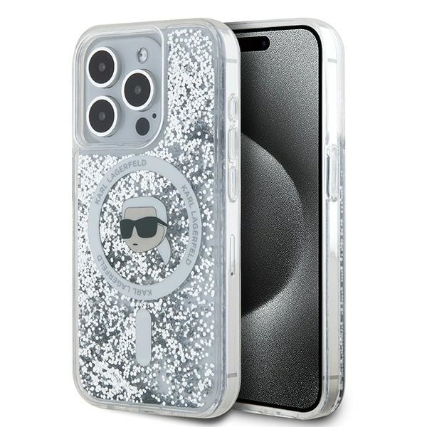 Karl Lagerfeld Liquid Glitter Karl Head MagSafe-fodral för iPhone 15 Pro Max - transparent