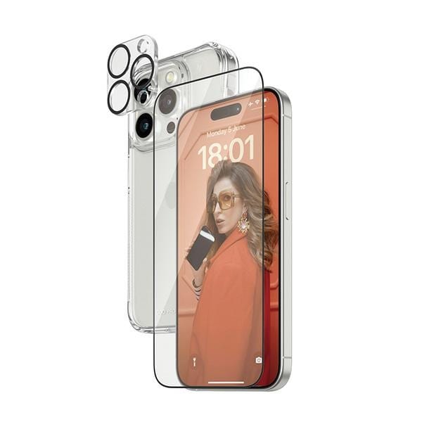 PanzerGlass Bundle 3in1 set transparent fodral + folie + kameraskydd för iPhone 15 Pro Max