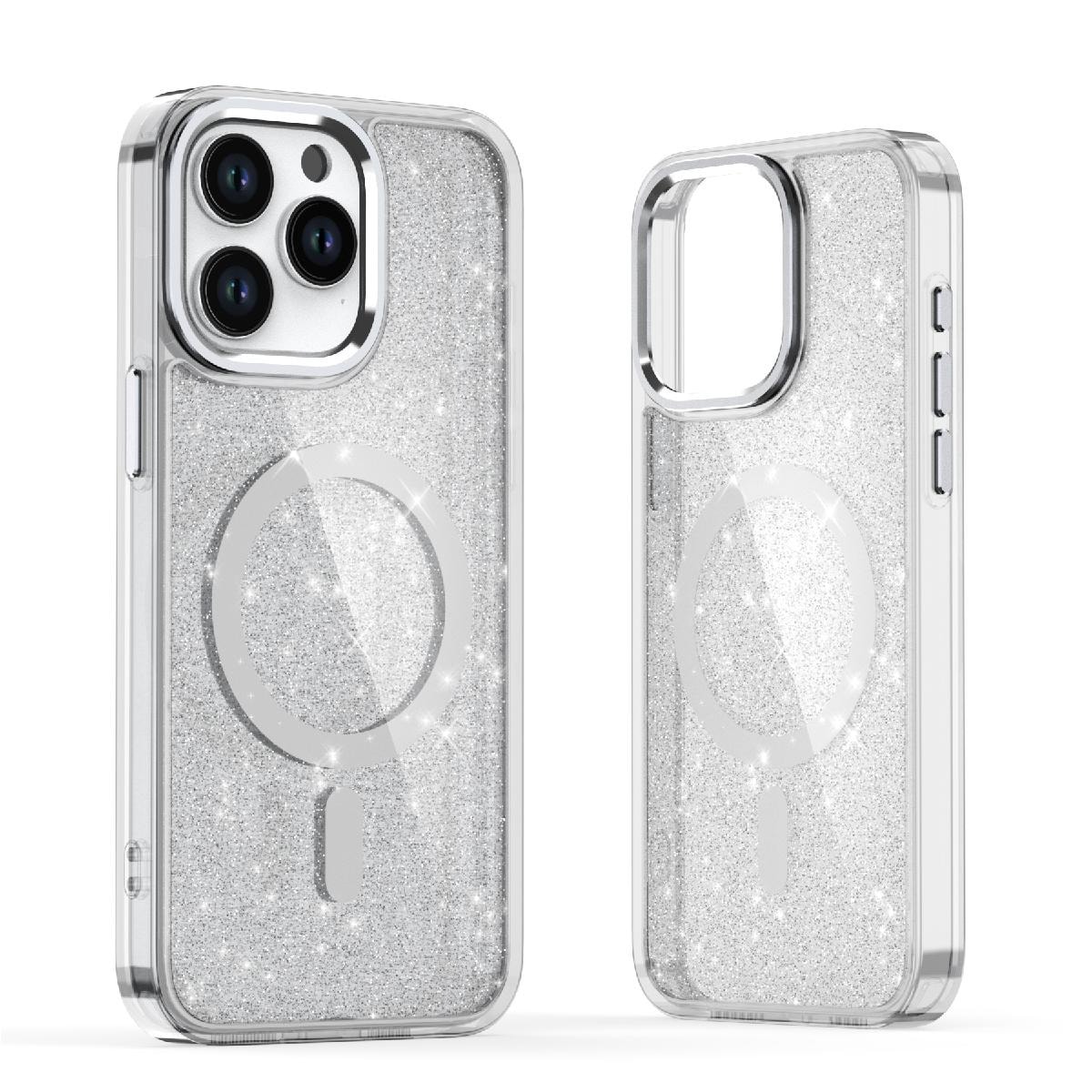 Glitteretui MagSafe til iPhone 16 Plus - hvid med glitter