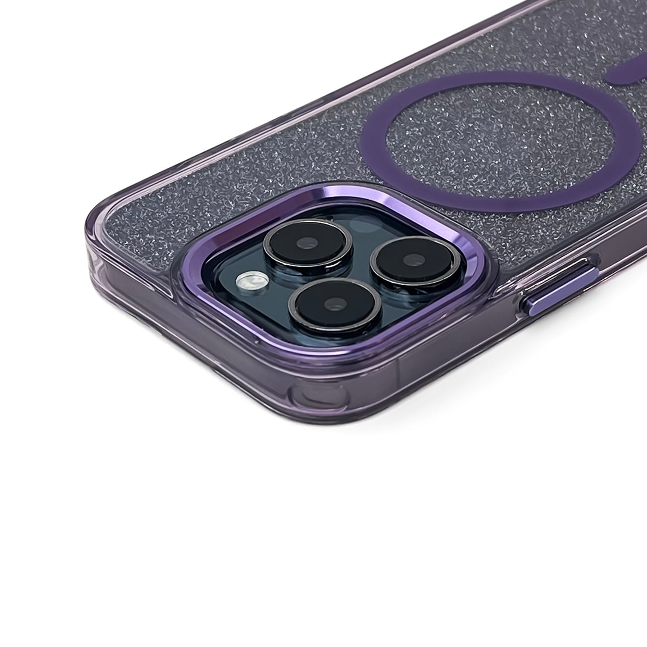 Glitteretui MagSafe til iPhone 16 Pro - lilla med glitter