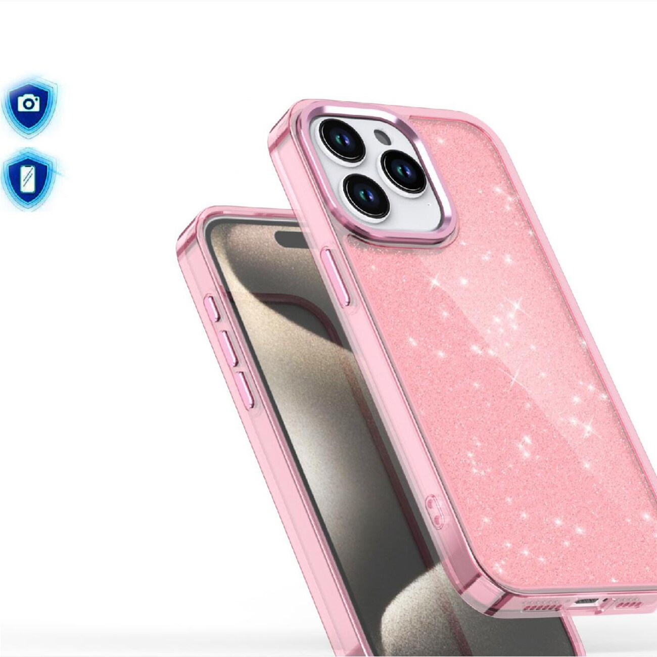 Glitteretui til iPhone 16 Pro Max - pink med glitter