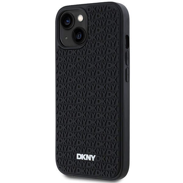 DKNY 3D Rubber Repeat Pattern-etui til iPhone 15 Plus - sort