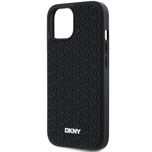 DKNY 3D Rubber Repeat Pattern-etui til iPhone 15 Plus - sort