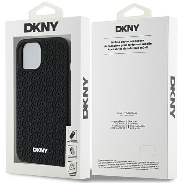 DKNY 3D Rubber Repeat Pattern-etui til iPhone 15 Plus - sort