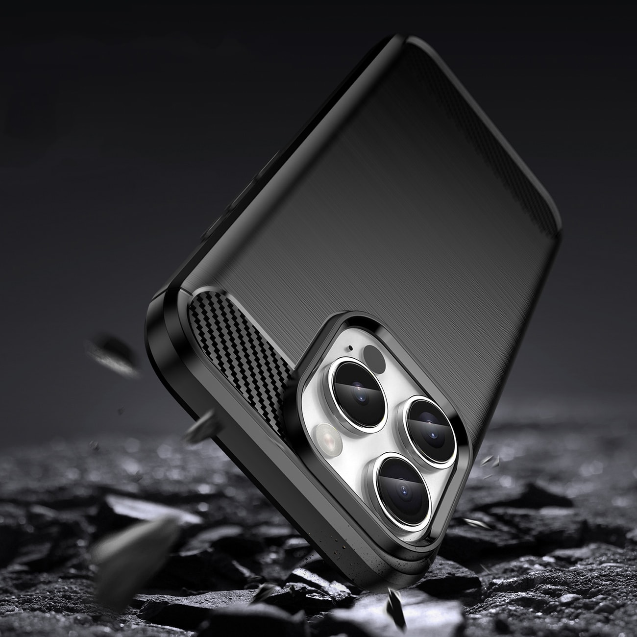 Carbon Case til iPhone 16 Pro Max Silikoneetui - Sort