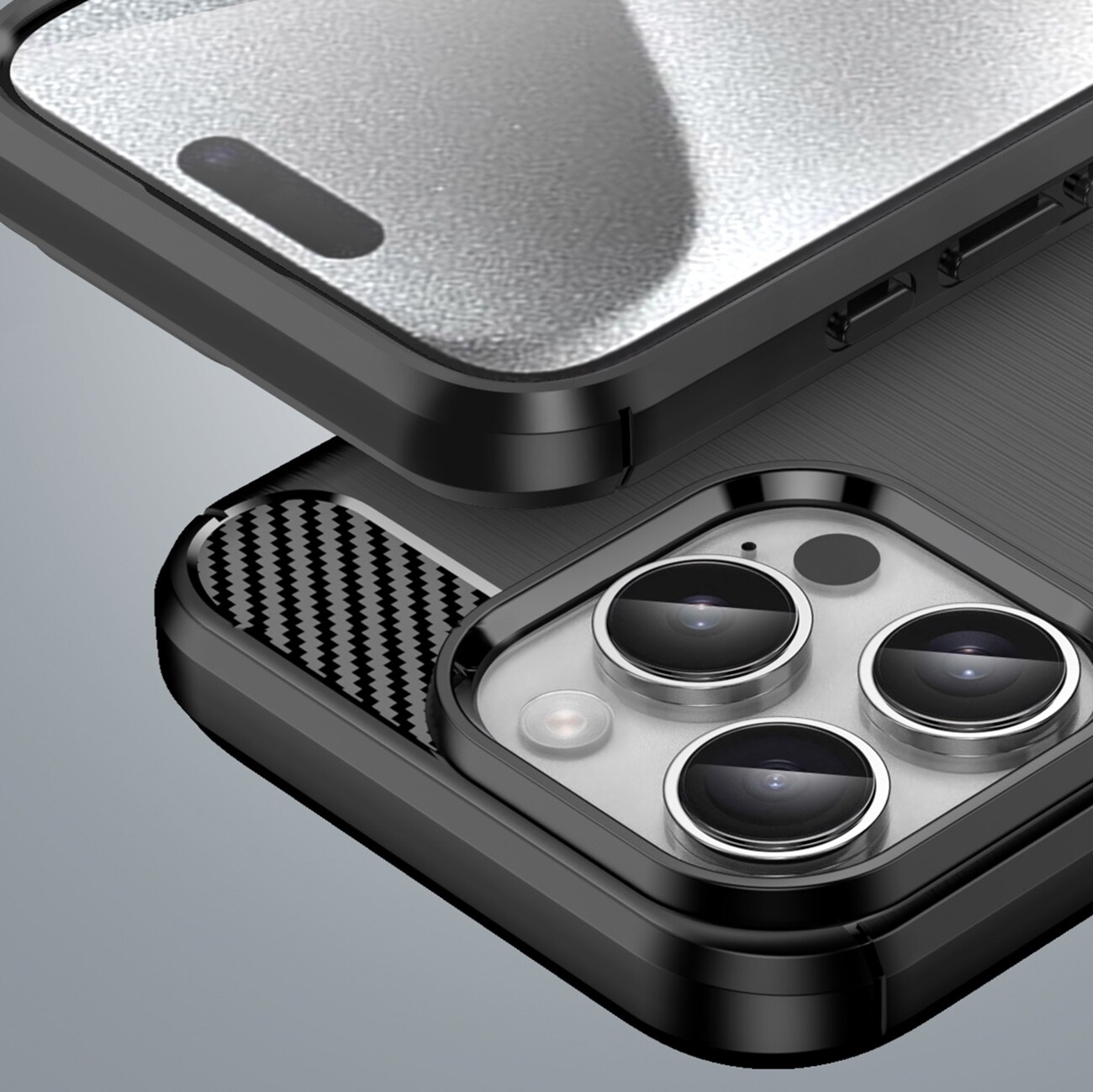 Carbon Case til iPhone 16 Pro Max Silikoneetui - Sort