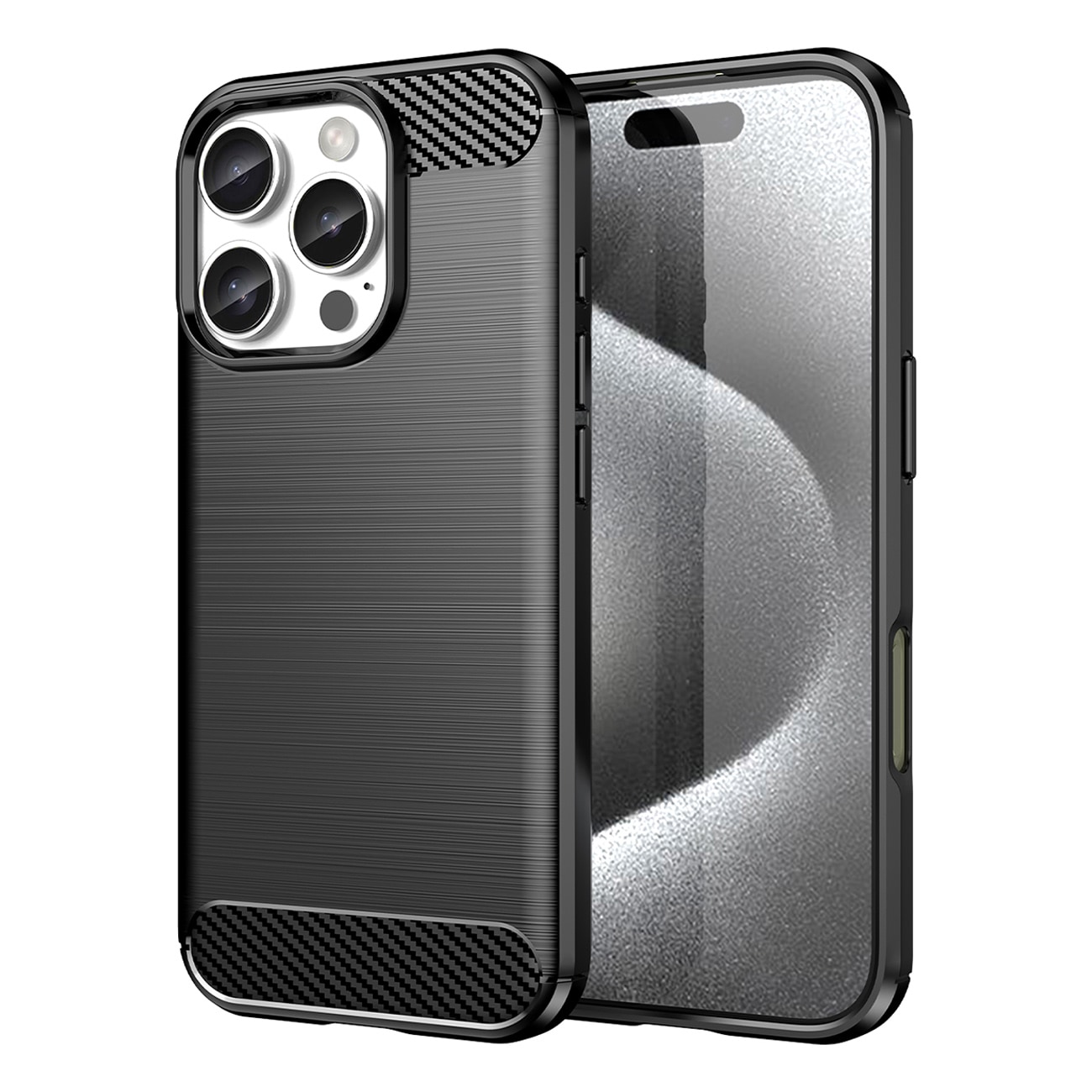 Carbon Case til iPhone 16 Pro Max Silikoneetui - Sort