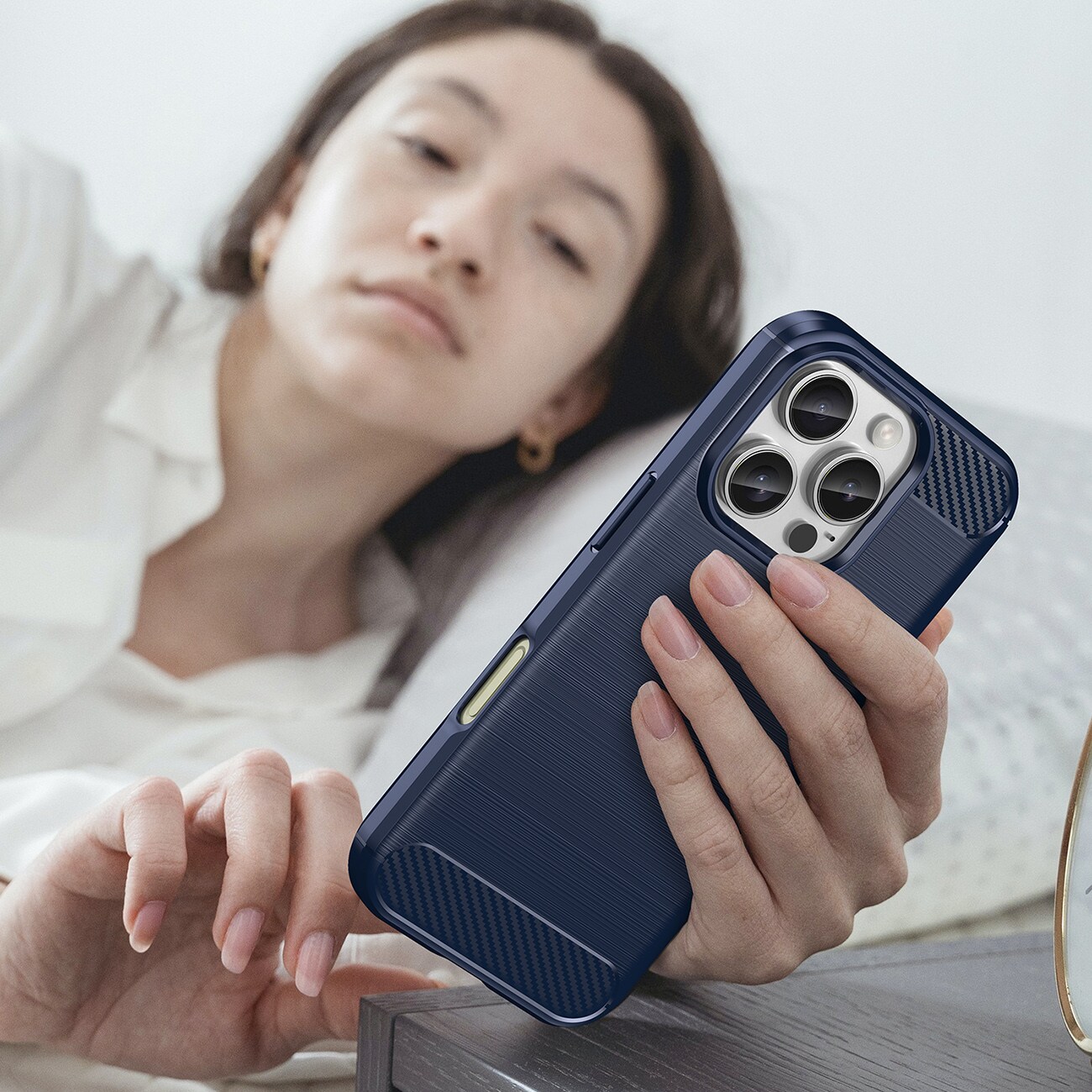 Carbon Case til iPhone 16 Pro Max Silikone-etui - Blå