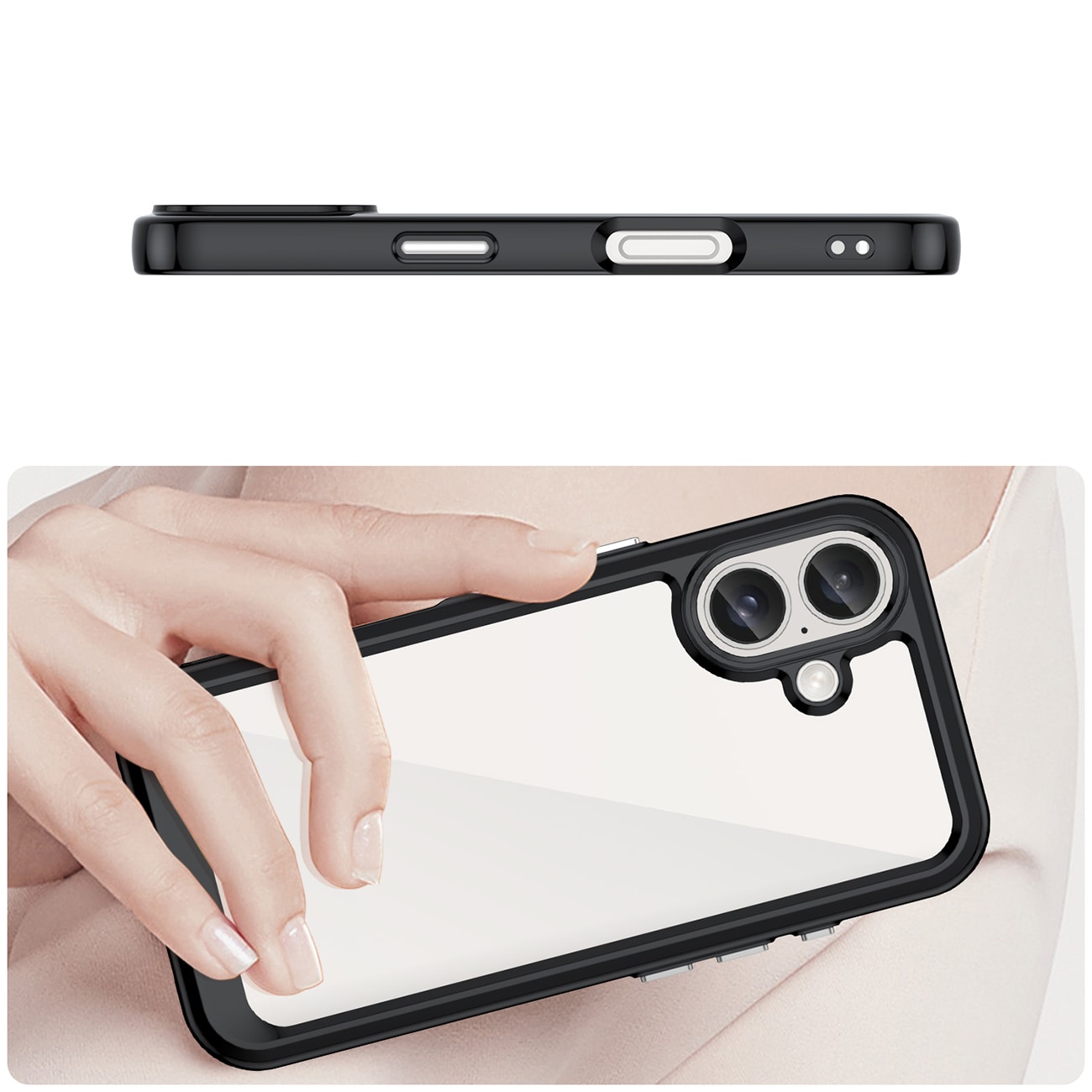 Outer Space-etui med geleramme til iPhone 16 - Sort