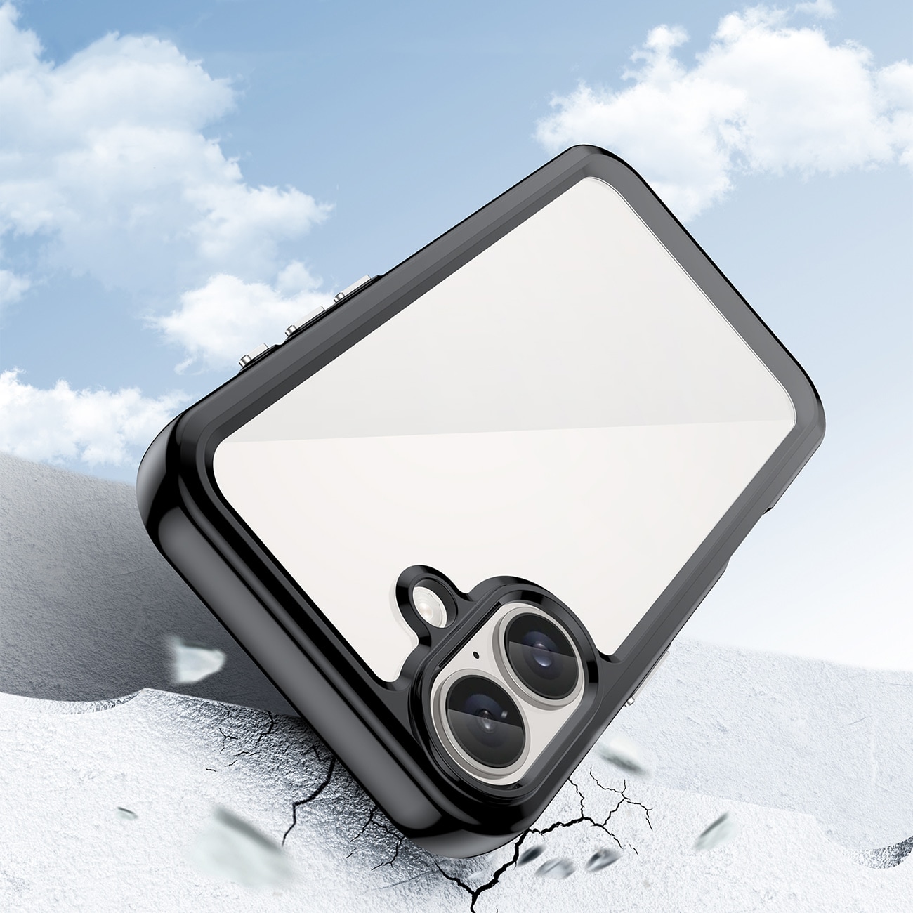Outer Space-etui med geleramme til iPhone 16 Plus - Sort