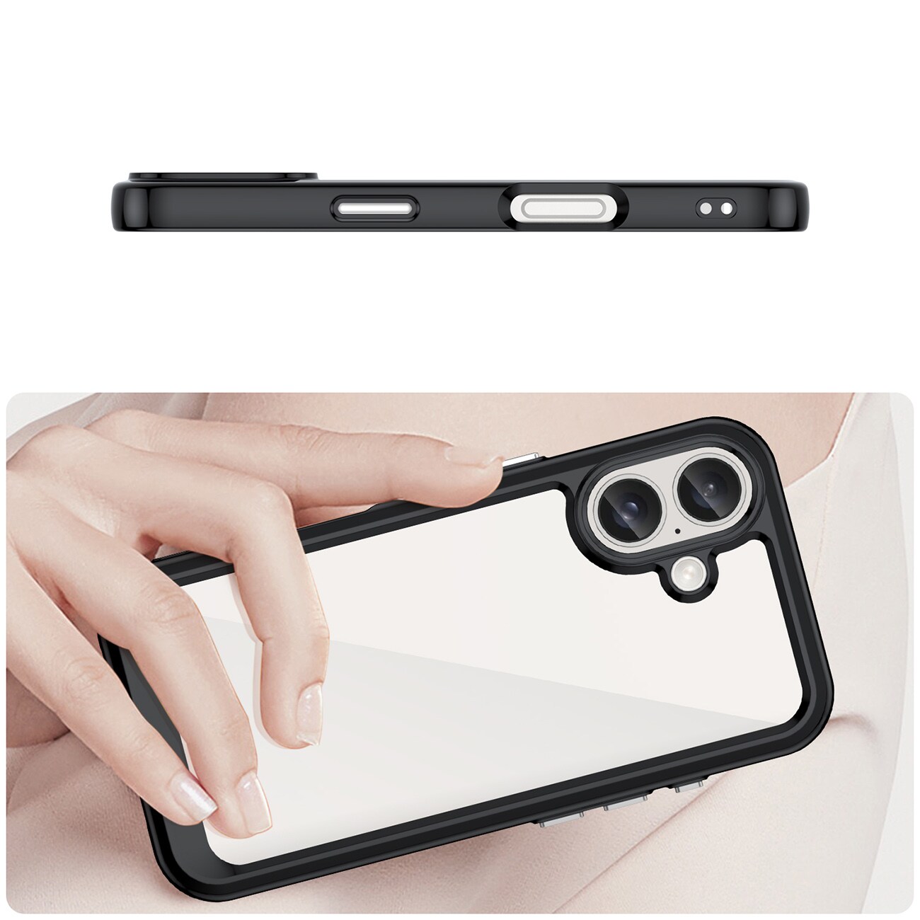 Outer Space-etui med geleramme til iPhone 16 Plus - Sort