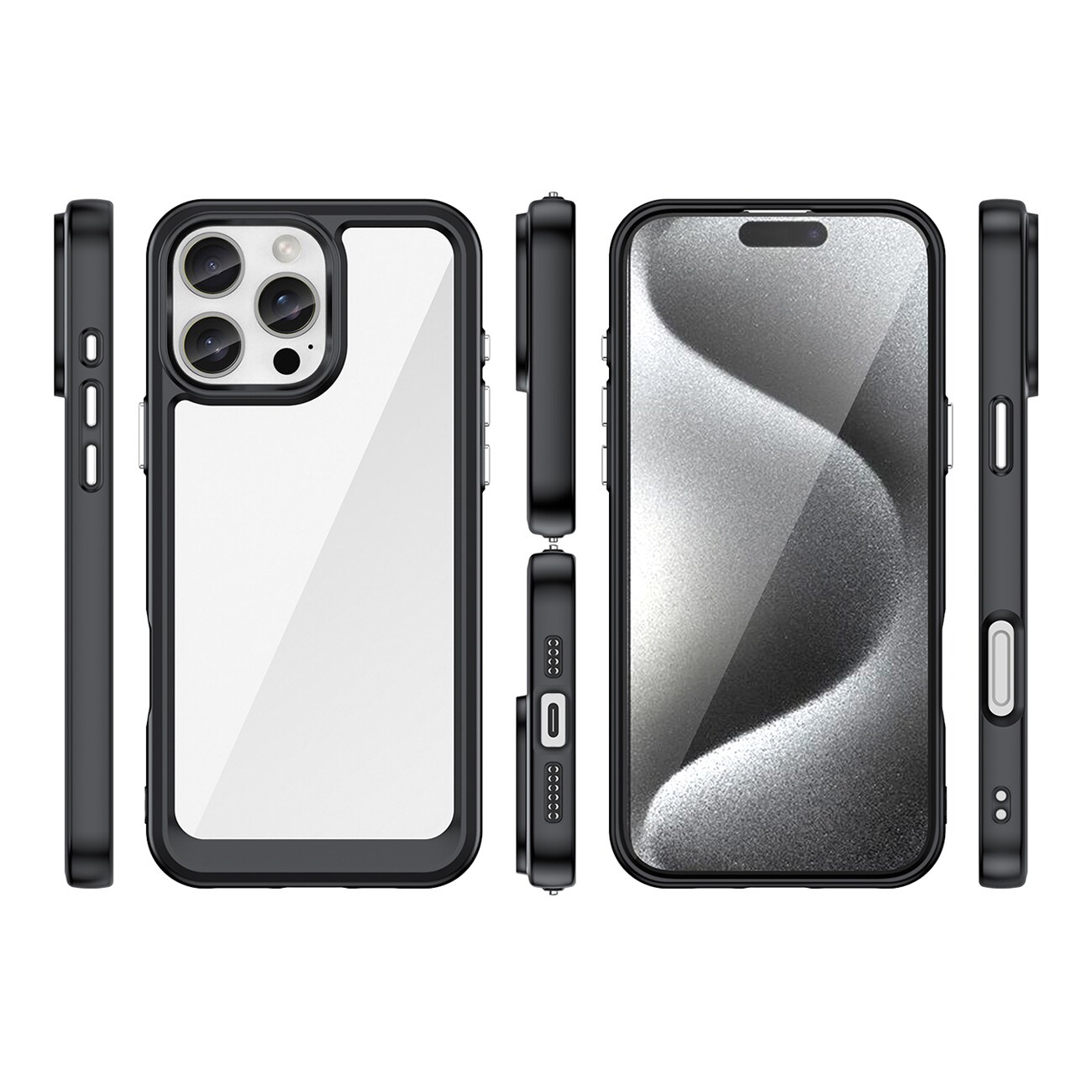 Outer Space-etui med geleramme til iPhone 16 Pro - Sort