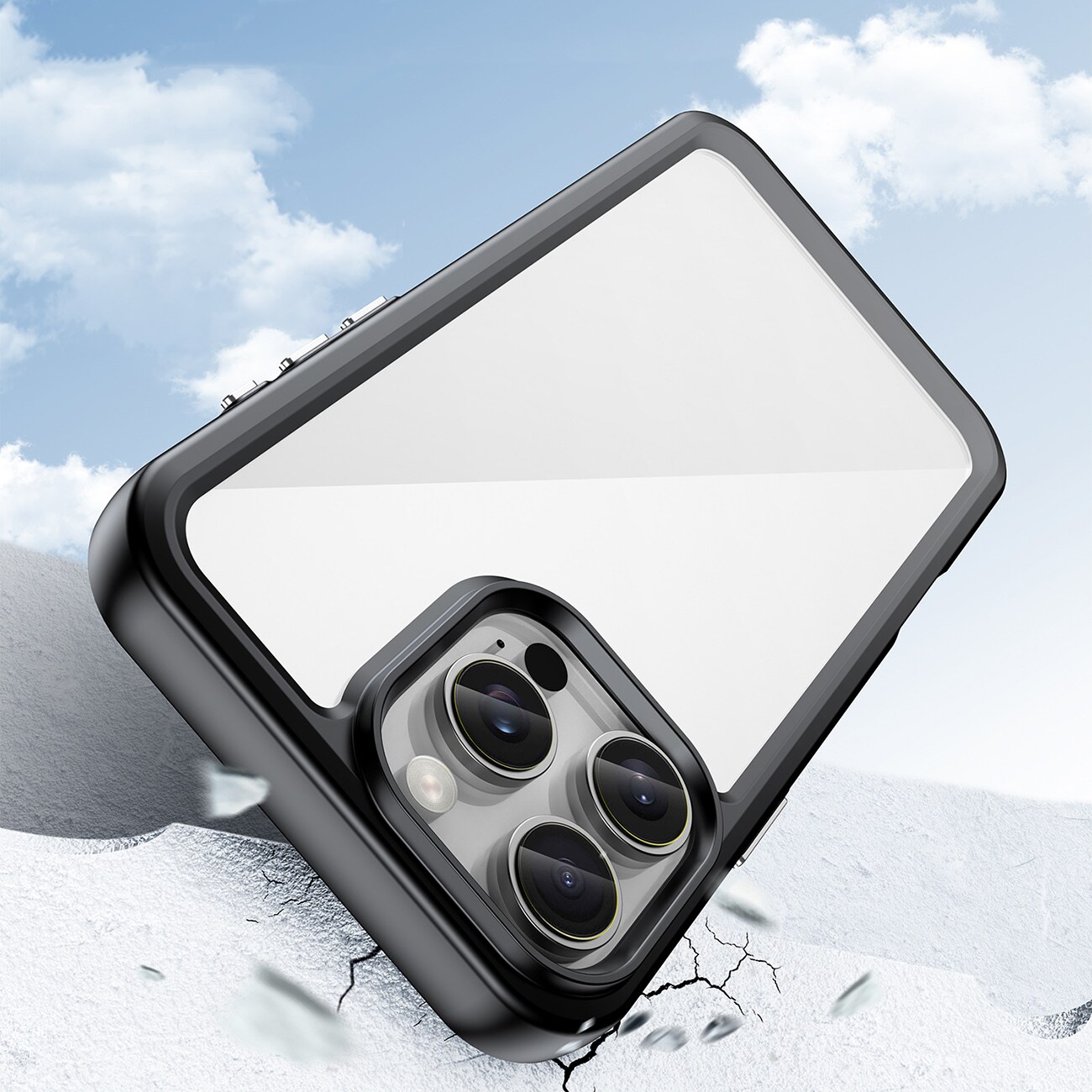 Outer Space-etui med geleramme til iPhone 16 Pro - Sort
