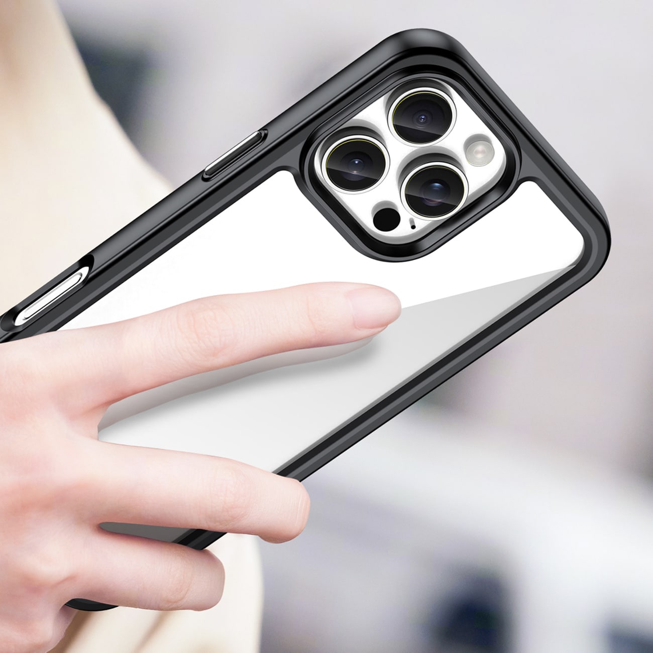 Outer Space-etui med geleramme til iPhone 16 Pro - Sort