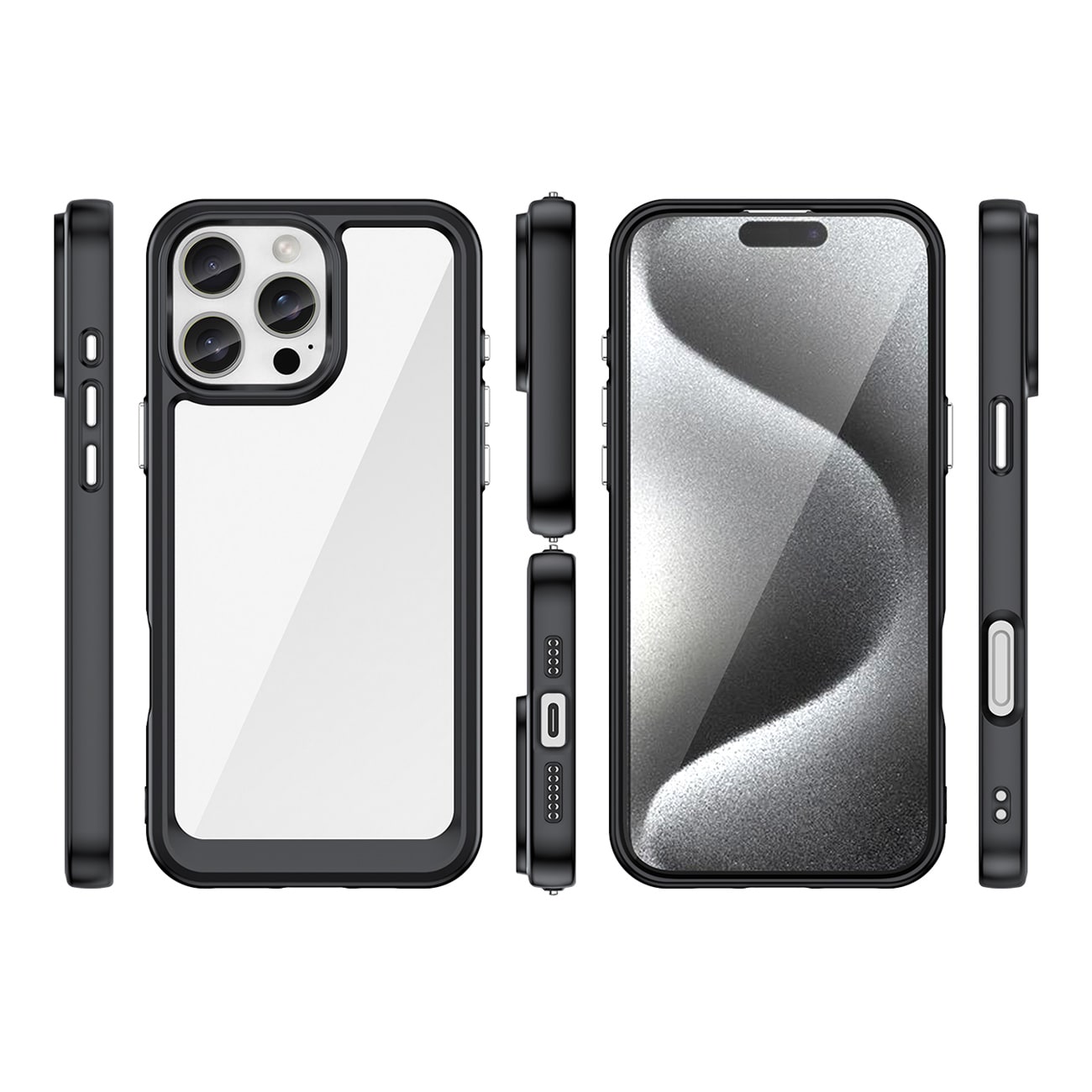 Outer Space-etui med geleramme til iPhone 16 Pro Max - Sort