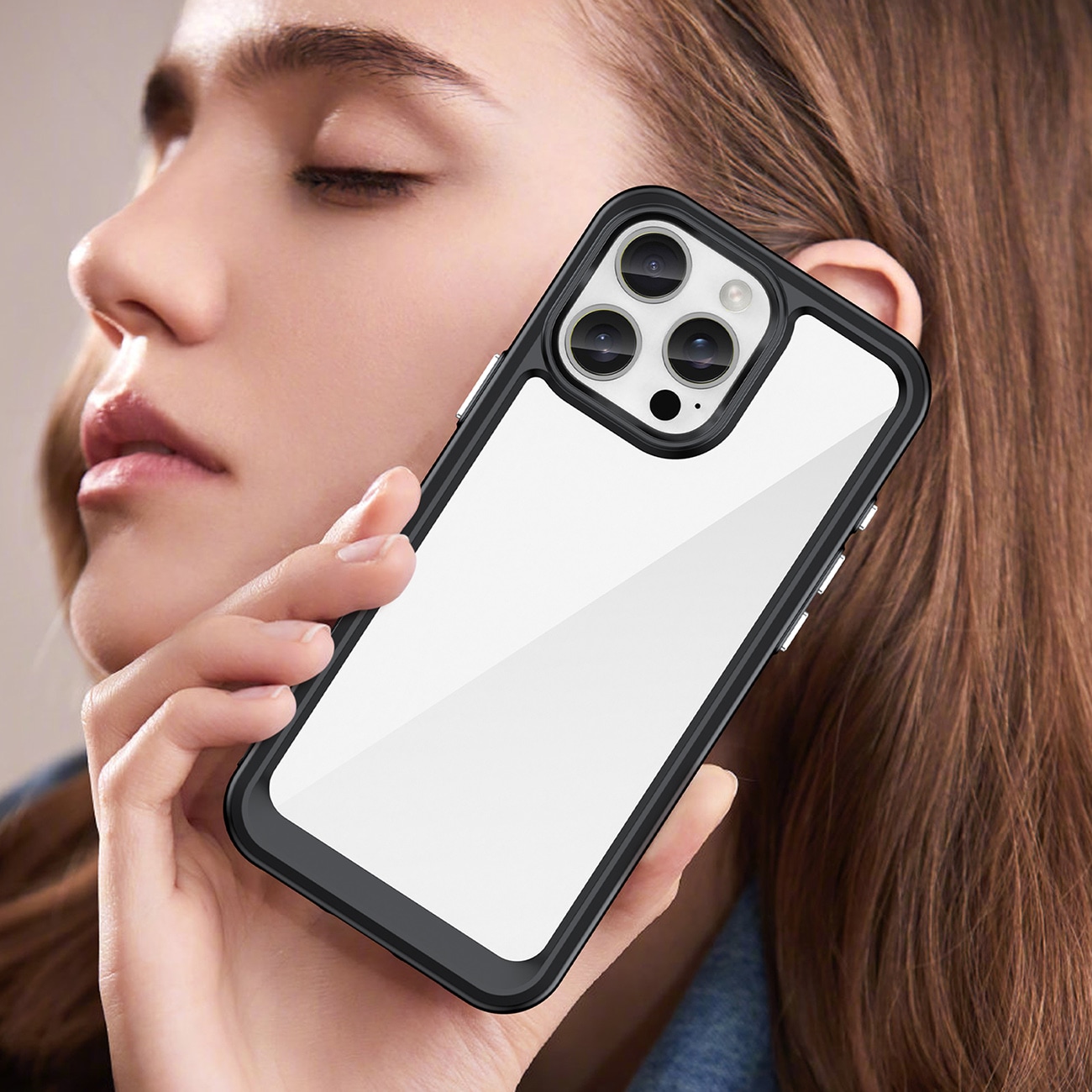 Outer Space-etui med geleramme til iPhone 16 Pro Max - Sort