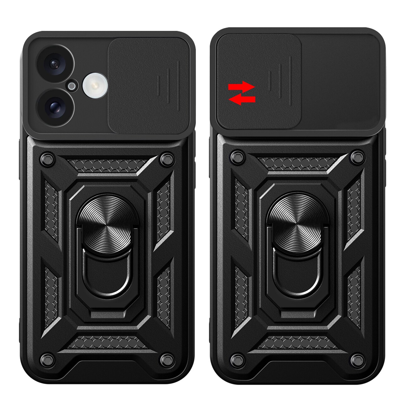 Hybrid Armor Camshield iPhone 16 Pansarväska med kameraskydd och stativ - Svart