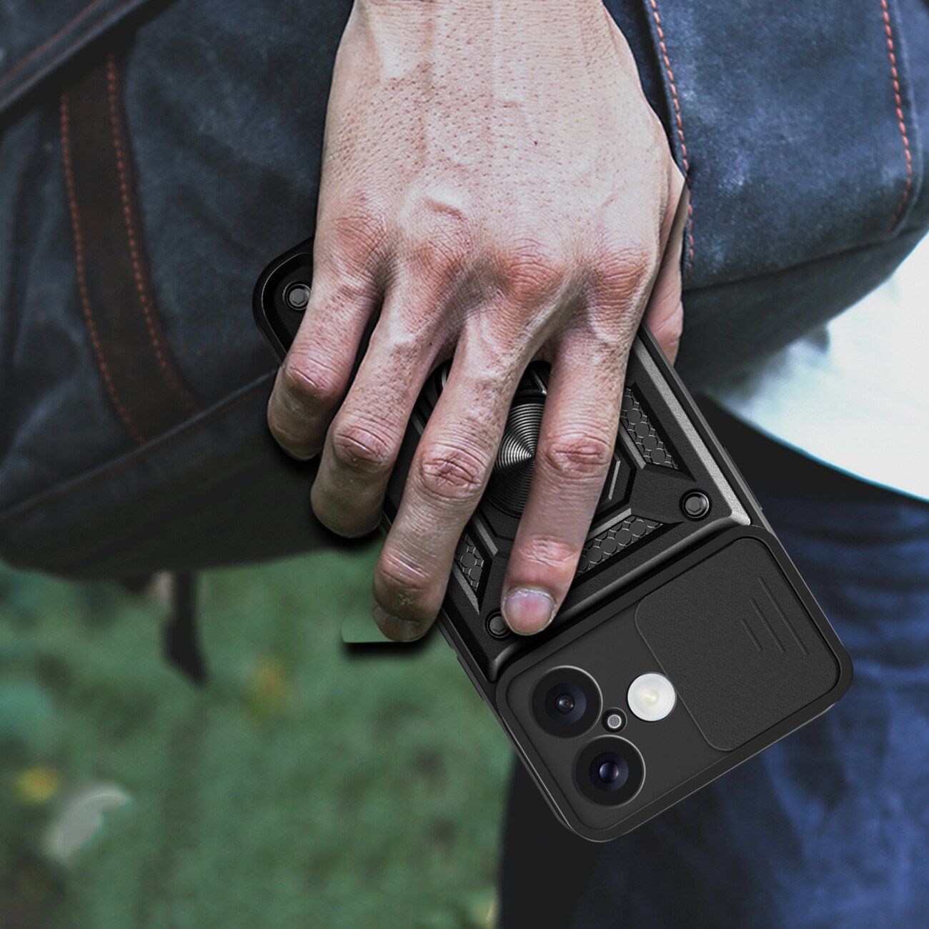 Hybrid Armor Camshield iPhone 16 Plus pansarfodral med kameraskydd och stativ - Svart
