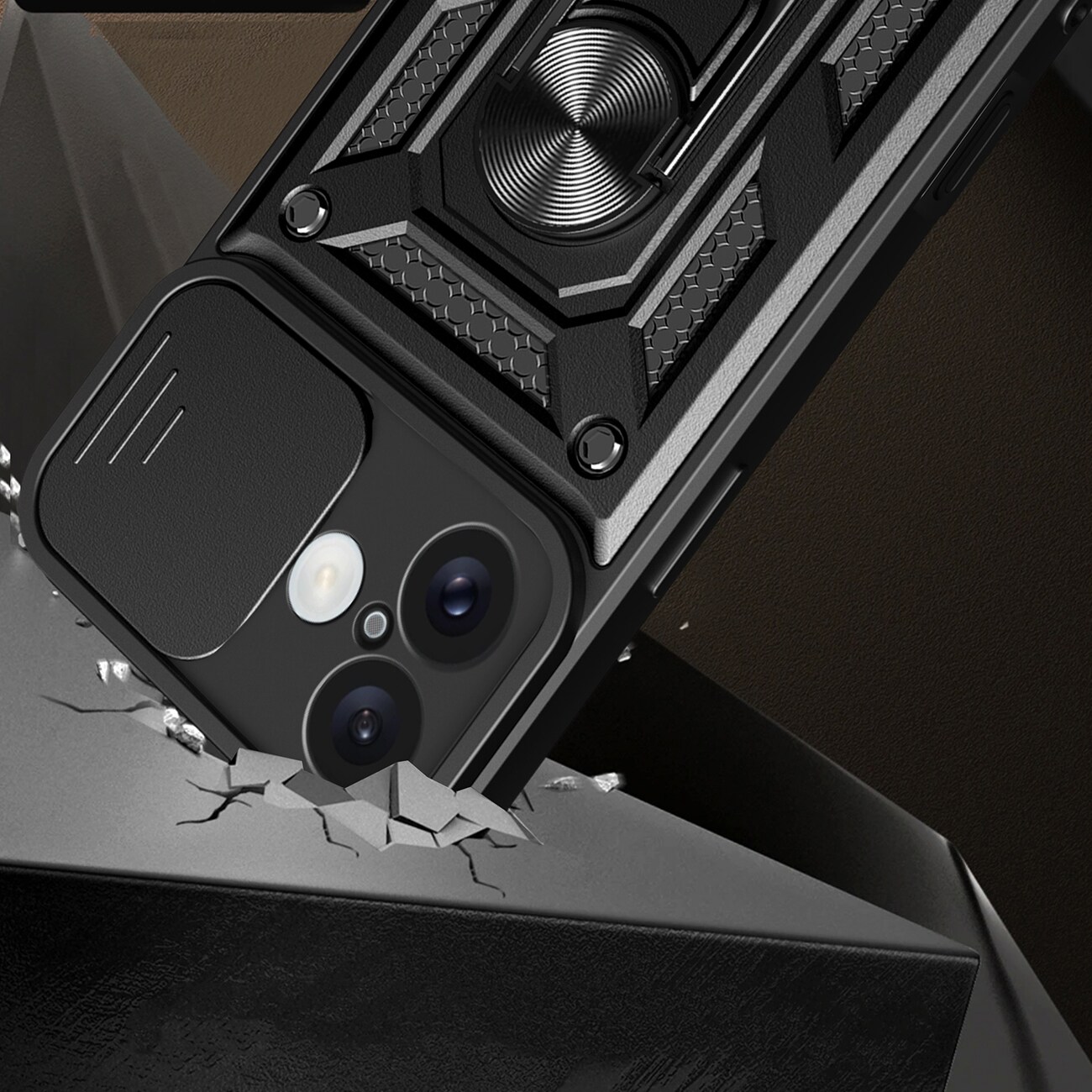 Hybrid Armor Camshield iPhone 16 Plus pansarfodral med kameraskydd och stativ - Svart