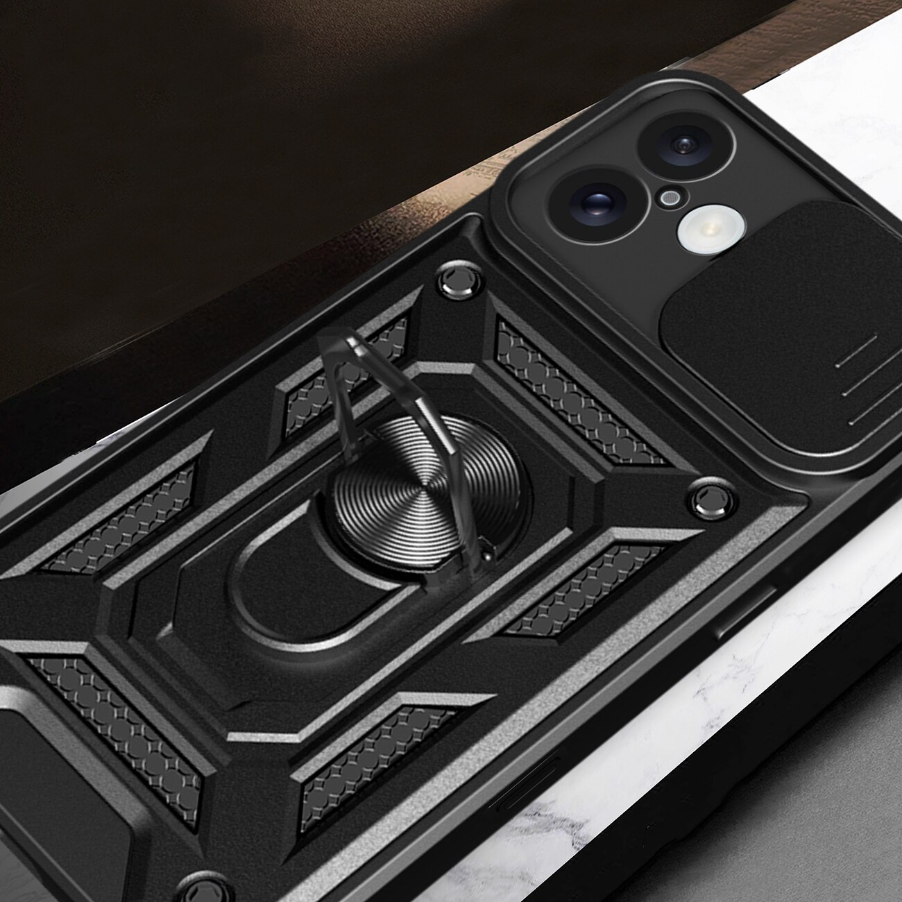 Hybrid Armor Camshield iPhone 16 Plus pansarfodral med kameraskydd och stativ - Svart