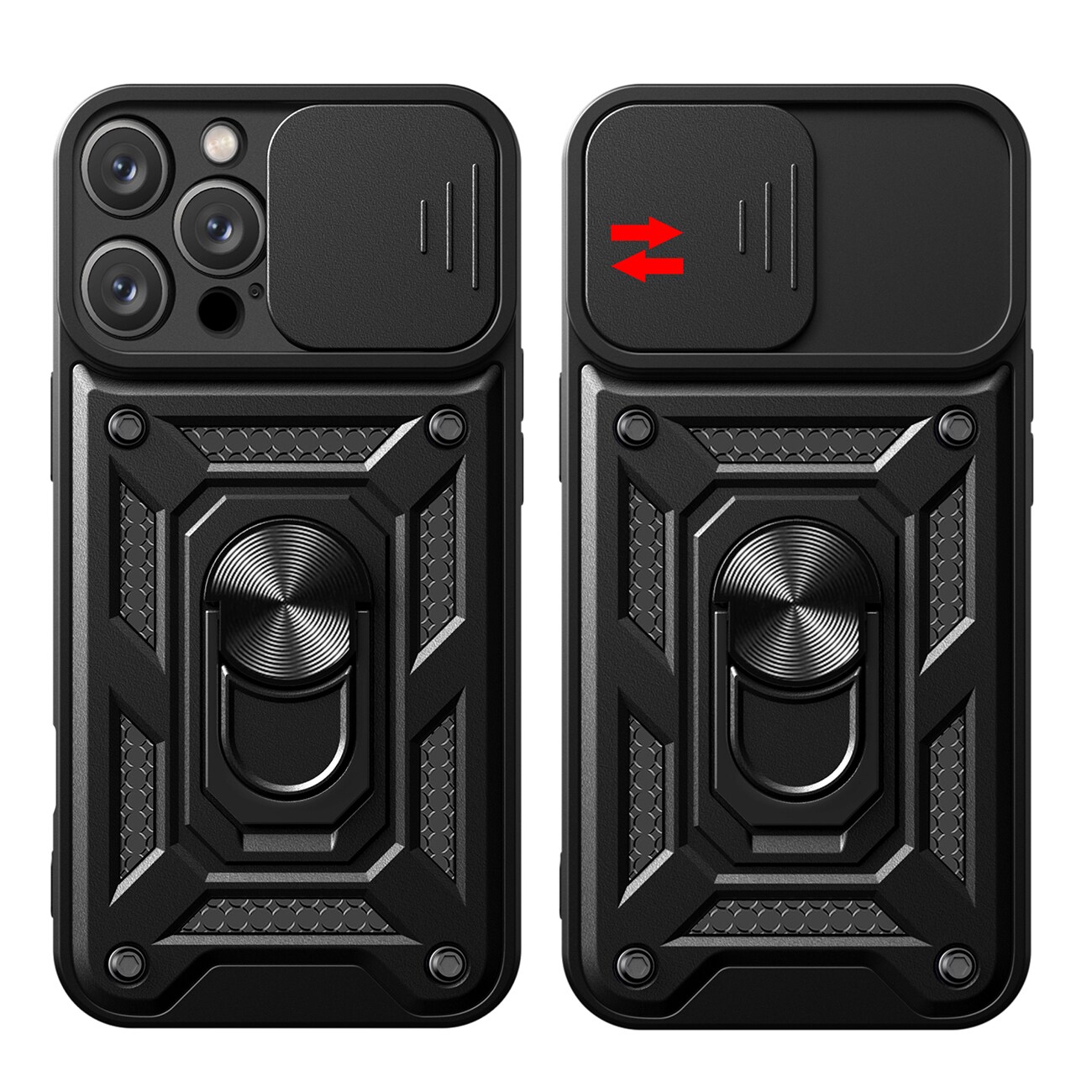 Hybrid Armor Camshield iPhone 16 Pro Max bepansrat fodral med kameraskydd och stativ - Svart