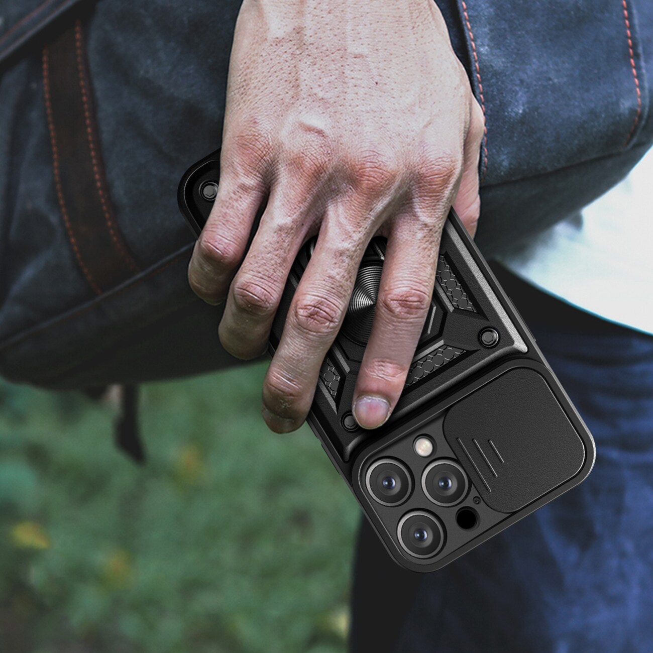 Hybrid Armor Camshield iPhone 16 Pro Max bepansrat fodral med kameraskydd och stativ - Svart