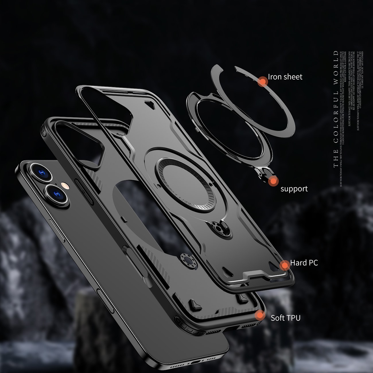 Hybrid Armor Trendy Etui med MagSafe til iPhone 16 - Sort