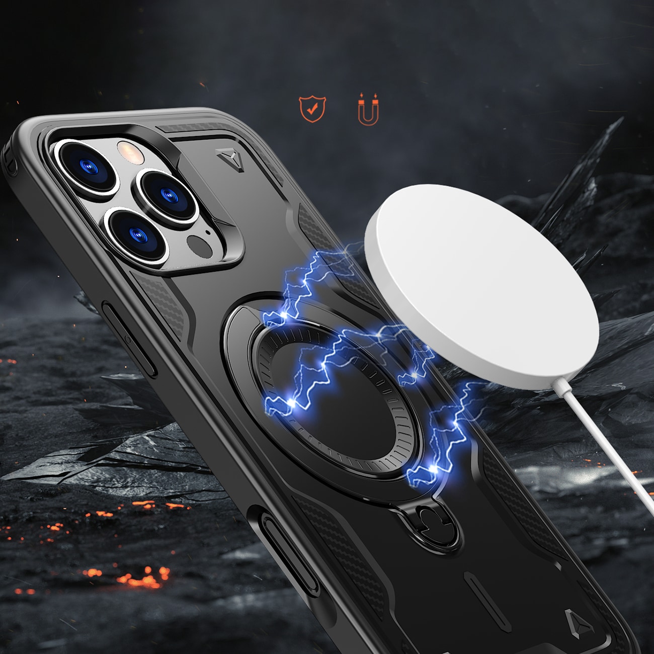 Hybrid Armor Trendy-etui med MagSafe til iPhone 16 Pro Max - Sort