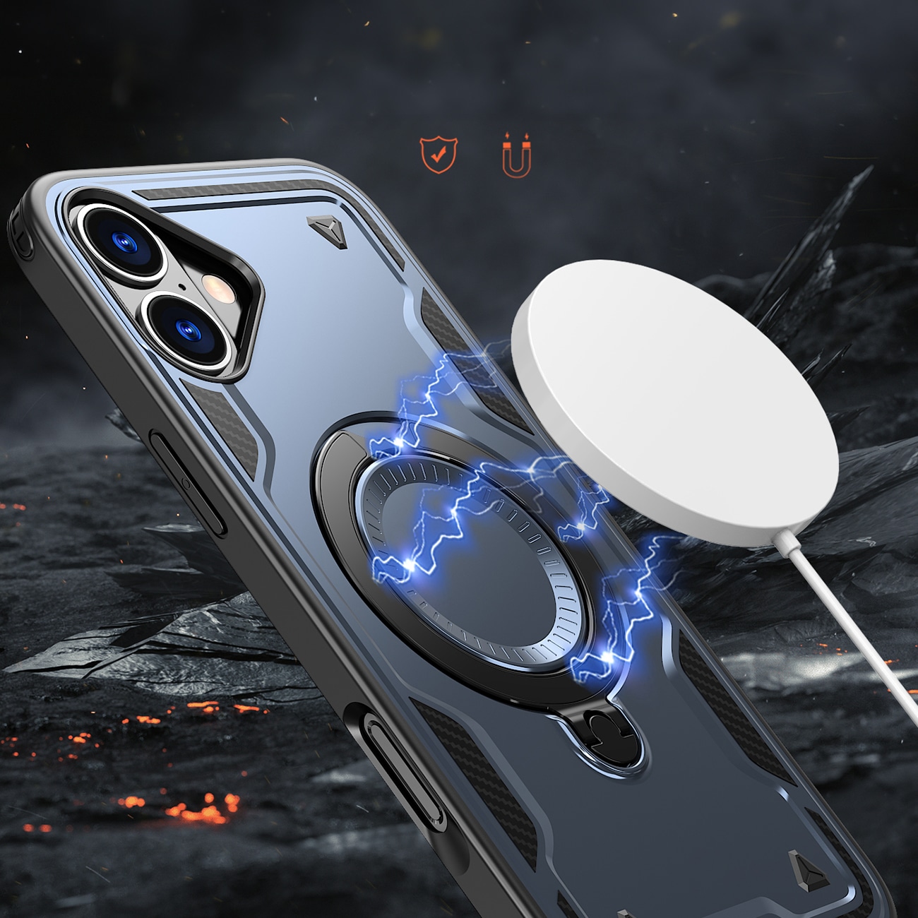 Hybrid Armor Trendy-etui med MagSafe til iPhone 16 - Blå